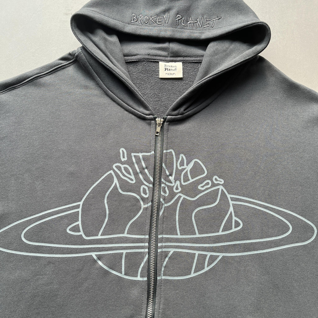 Broken P Planet Zip Up Hoodie Grey
